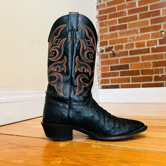 JUSTIN 8933 Made in USA Quill Ostrich Skin Western Cowboy Leather Boots Size 11 - Picture 7 of 16